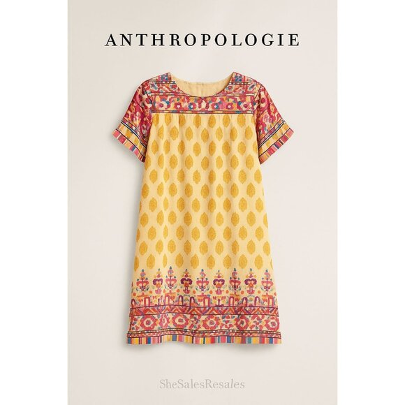 Anthropologie Tanvi Kedia Caltha Swing Dress Maize Yellow Print Boho Size S - Picture 1 of 4